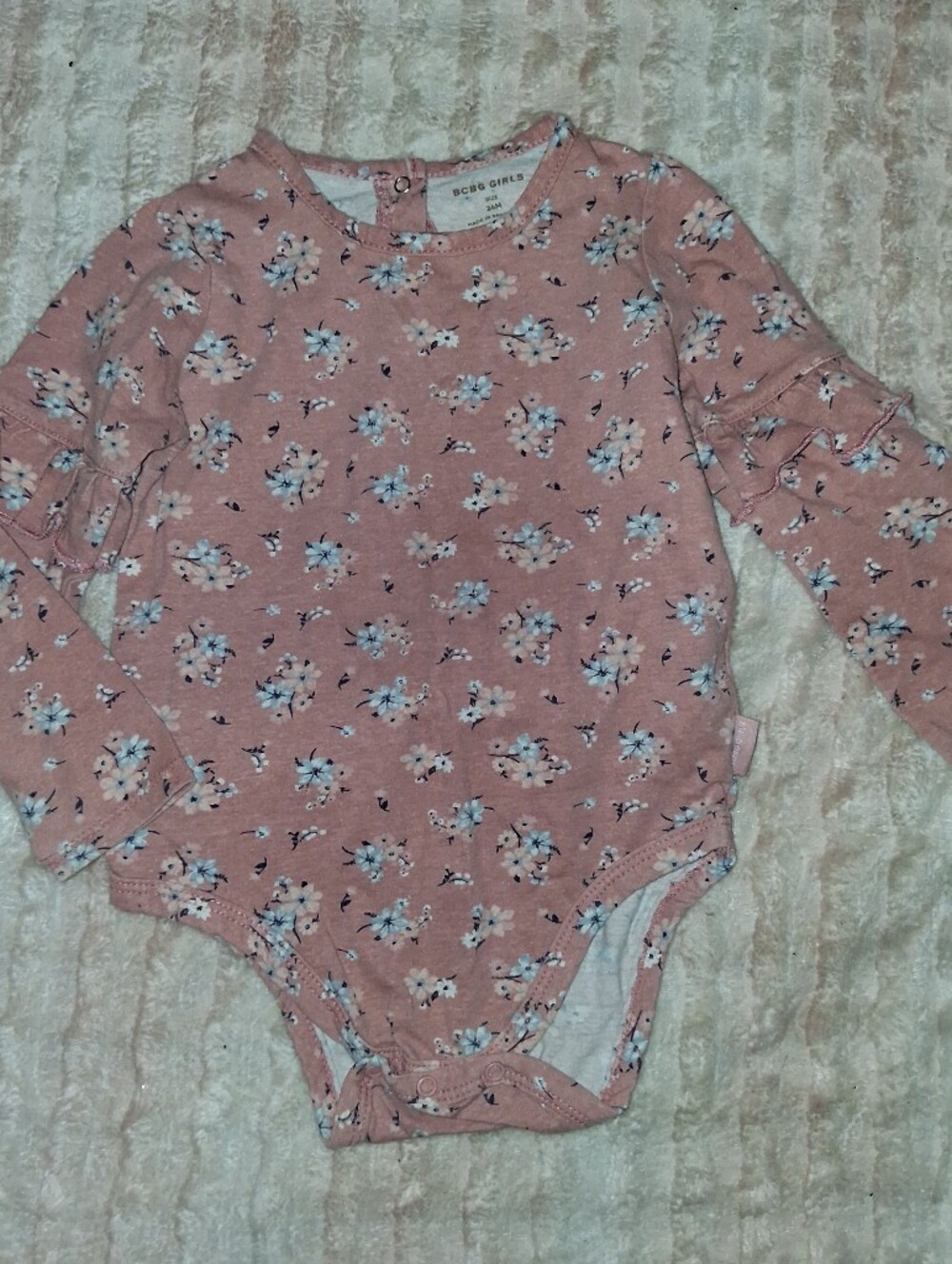 BCBGirls Pink Floral Ruffle-Detail Long Sleeve Bodysuit